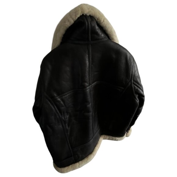 VINTAGE Style Aviator Style Mens Genuine Shearling Jacket - Brown - Picture 4 of 6